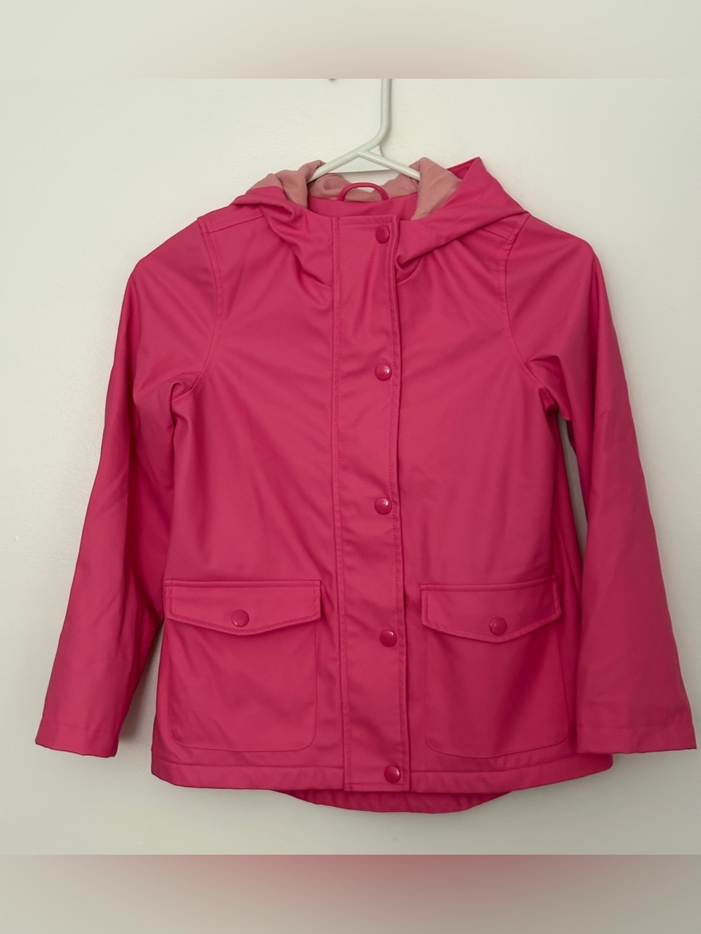 Size 7/8 Joe Fresh Hooded Raincoat in Bright Pink - Waterproof Outerwear